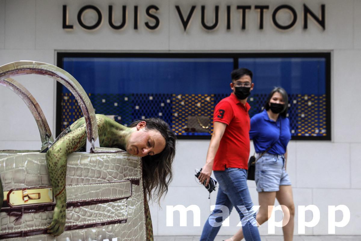 PETA activists protest outside Louis Vutton in Kuala Lumpur, Malaysia