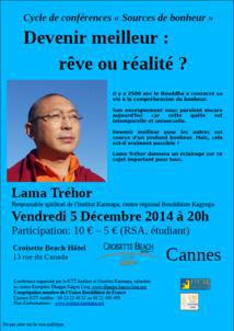Bouddhisme : Conférence de Lama Tréhor au Croisette Beach Hôtel à Cannes le 5 Décembre...
