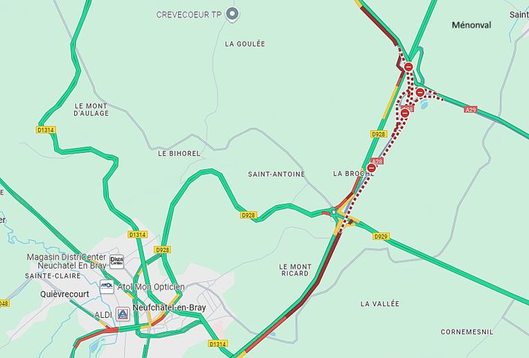 Un camion-citerne d’hydrocarbure en feu sur l’A28 près de Neufchâtel-en-Bray : un bouchon de 5 km