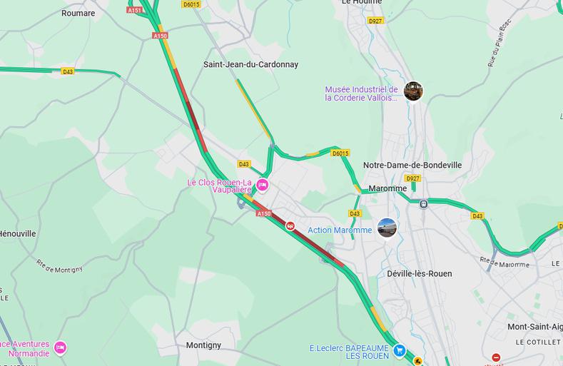  Seine-Maritime. Bouchon important sur l’A150 en direction de Barentin après un épandage de carburant
