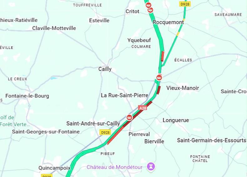 Accident sur l’A28 : l’autoroute coupée entre Rouen et Abbeville, une déviation est en place Accident sur l’A28 : l’autoroute coupée entre Rouen et Abbeville, une déviation est en place