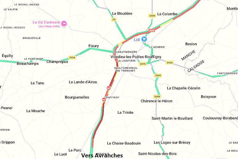 #InfoRoute. Un poids lourd couché sur l’A84 : l’axe Rennes–Caen fermé à hauteur de La Trinité