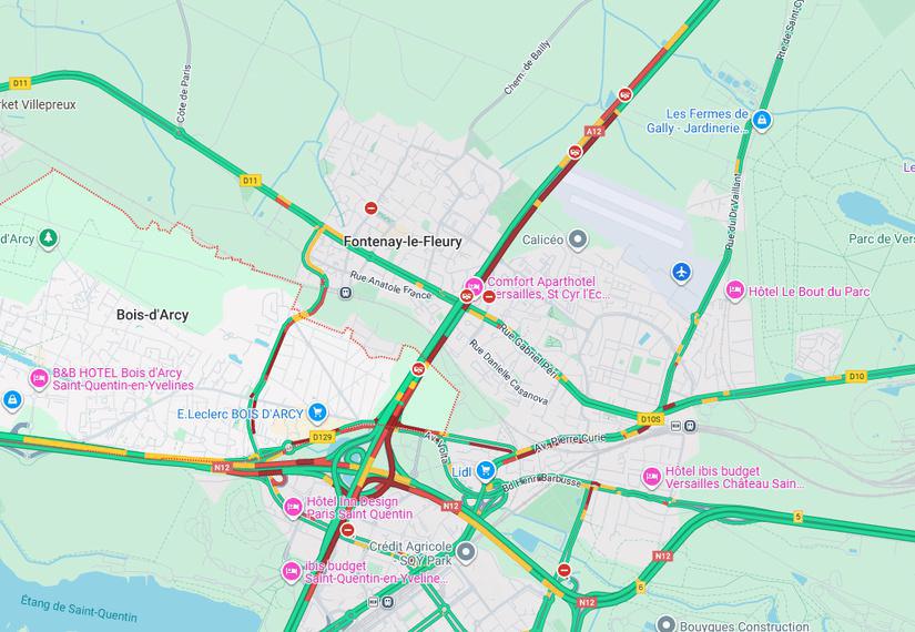 Accident sur l’A12 : axe coupé à Saint-Cyr-l’École, accès fermés à Bois-d’Arcy
