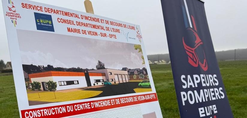 Eure : la première pierre du futur centre de secours de Vexin-sur-Epte est posée Eure : la première pierre du futur centre de secours de Vexin-sur-Epte est posée