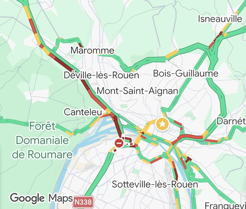 FLASH INFO - Circulation très compliquée ce matin entre Rouen et l’A150 en raison d’un chantier