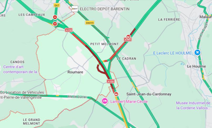 Accident sur l’A150 : collision entre deux poids-lourds et une voiture, circulation perturbée Accident sur l’A150 : collision entre deux poids-lourds et une voiture, circulation perturbée