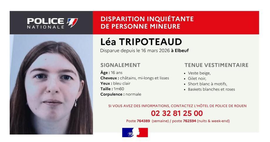 FLASH INFO - Disparition inquiétante près de Rouen : Léa, 16 ans, recherchée depuis le 16 mars