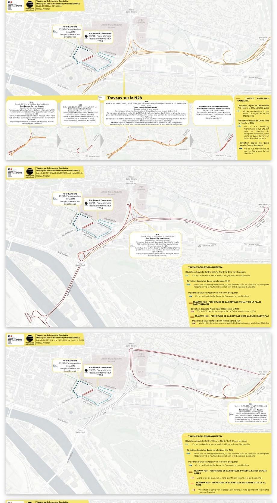 Rouen : quatre mois et demi de travaux sur la RN28 et le boulevard Gambetta, l’accès au CHU maintenu