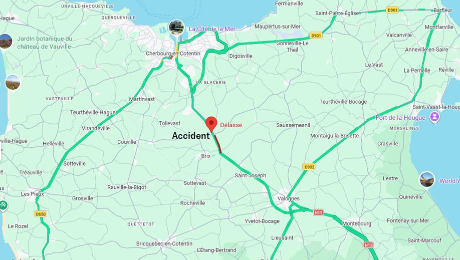 Poids lourd renversé : la RN13 coupée vers Cherbourg pendant plusieurs heures