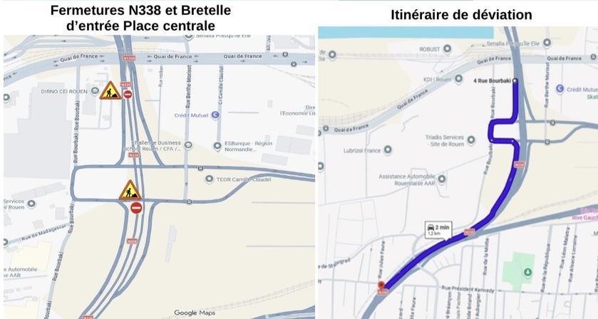 Rouen : la RN338 fermée deux nuits vers Paris pour inspecter des murs