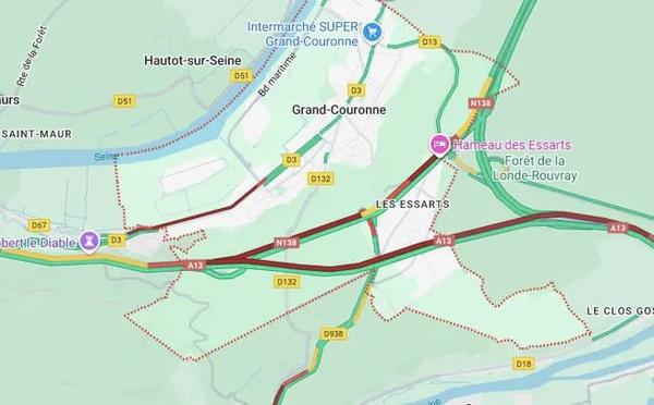 Collision entre trois véhicules à Grand-Couronne : importants ralentissements sur l’A13 et la N138