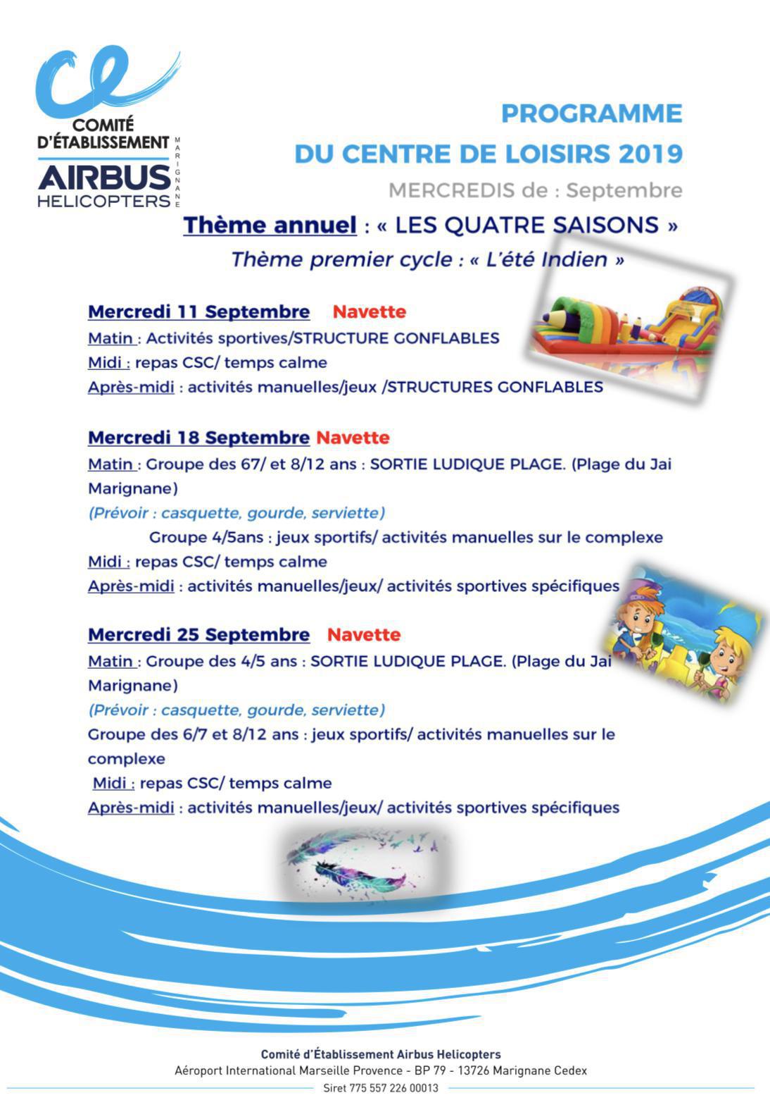 Centre aéré : Programmes et menus pour les mercredis Septembre et Octobre ! Centre aéré : Programmes et menus pour les mercredis Septembre et Octobre !