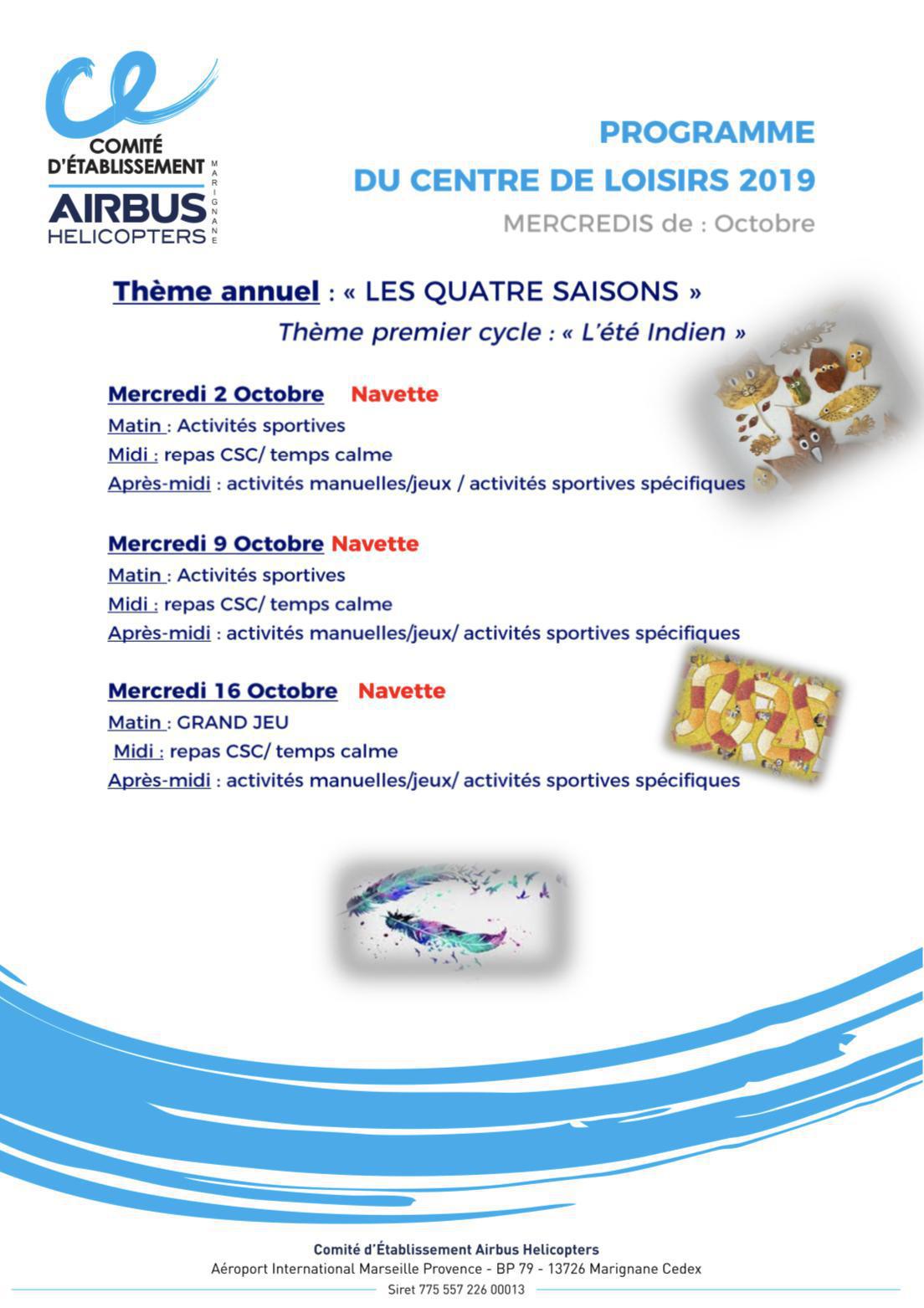 Centre aéré : Programmes et menus pour les mercredis Septembre et Octobre ! Centre aéré : Programmes et menus pour les mercredis Septembre et Octobre !