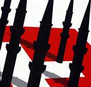 Partie de l'affiche anti-minarets que diffuse l'extrême droite suisse.