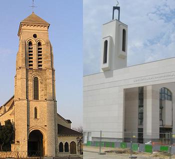 Créteil : Eglise Saint-Christophe et mosquée.