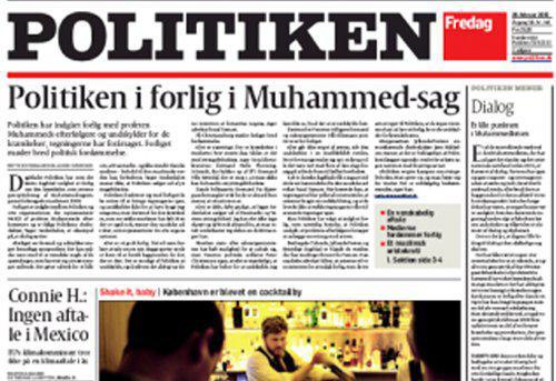 Une du journal « Politiken », qui, dans son édition du 26 février, regrette que « la réimpression des caricatures du Prophète ait pu offenser les musulmans ».