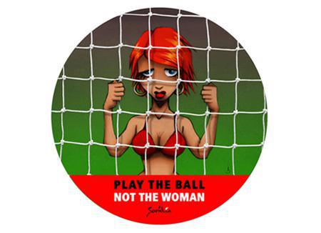 Affiche d'une campagne de communication, à l'initiative de la fondation Samilia (Belgique), contre la traite des êtres humains à des fins d'exploitation sexuelle dans le cadre des événements sportifs internationaux.