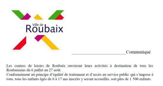 La Mairie de Roubaix (Nord) affirme que ses centres de loisirs accueilleront tous les jeunes, sous-entendu y compris ceux de confession musulmane qui pratiqueront le jeûne du Ramadan en août prochain. (Photo : extrait du communiqué du 1er juillet 2010)