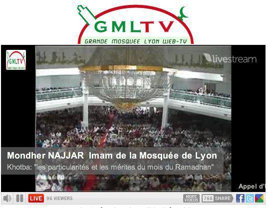 Capture d'écran du Direct de la prière du vendredi sur le site de la Grande Mosquée de Lyon.
