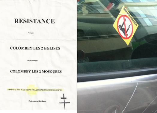 « Colombey les 2 mosquées » ou le fantasme de l'envahissement de l'islam sur le territoire national..., exprimé avec des méthodes de voyou sur les véhicules de l'anthropologue Dounia Bouzar.