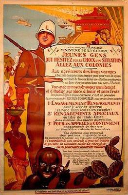 Affiche de propagande pour recruter des volontaires indigènes par le ministère français de la guerre