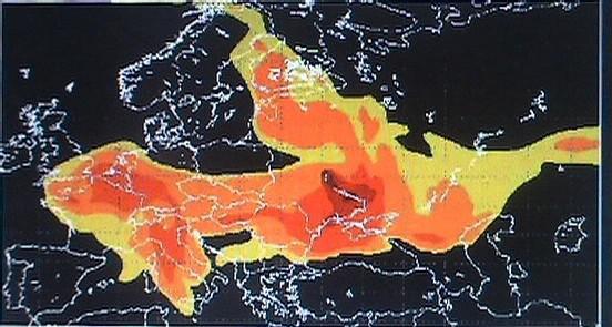 Concentration du césium 137 dans l'air au dessus du sol, le 2 mai 1986 à 3h15