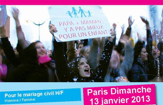 Extrait du tract appelant à la "Manif pour tous" du 13 janvier 2013, s'élevant contre le projet de loi de "mariage pour tous".