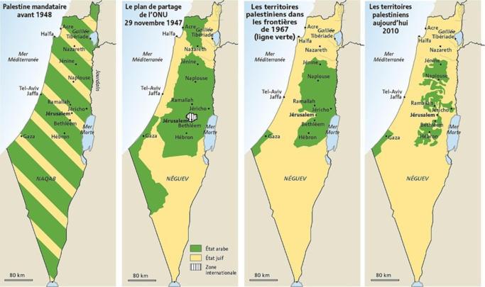 Peu de géographie dans les manuels scolaires... : 4 % des cartes dans les manuels palestiniens font figurer un État appelé « Israël » ; 13 % des manuels scolaires israéliens mentionnent les « Territoires palestiniens ».