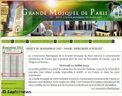 Capture d'écran sur le site de la Grande Mosquée de Paris, mardi 9 juillet.