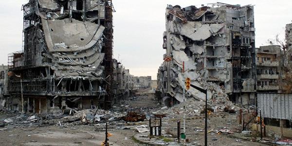 Des dégats causés par des bombardements près de Damas en Syrie.