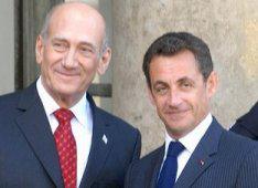 Le Premier ministre israélien Ehoud Olmert et Nicolas Sarkozy