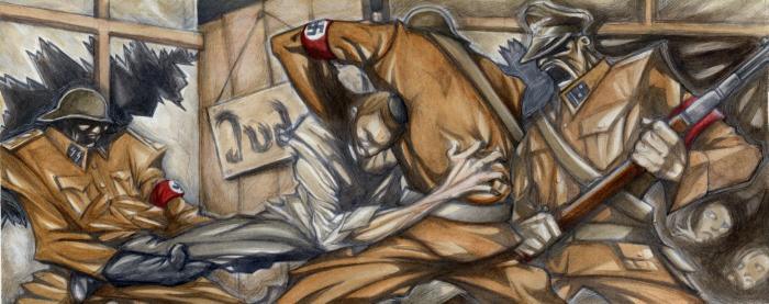 The Capture, œuvre de Nate Ripp, illustre la Nuit de cristal, le pogrom perpétré par les Nazis contre les Juifs, qui se déroula dans la nuit du 9 au 10 novembre 1938. Près de 200 synagogues et lieux de culte furent détruits, 7 500 commerces tenus par des Juifs saccagés ; une centaine de Juifs furent assassinés et près de 30 000 furent déportés en camp de concentration.