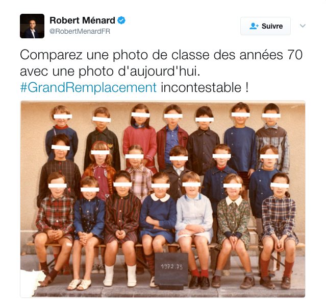 Tweet daté du 3 octobre 2016 sur le Grand remplacement.