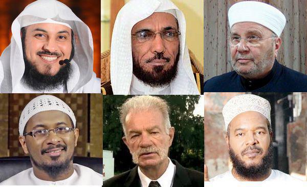 Le Danemark a émis une interdiction d'entrée sur son territoire contre six prédicateurs dont cinq musulmans. De gauche à droite, en haut : Mohamed Al-Arifi, Salman Al-Ouda et Mohammad Al-Nabulsi. En bas : Kamal El-Mekki, le pasteur évangéliste Terry Jones, et Bilal Philips. © Saphirnews.com