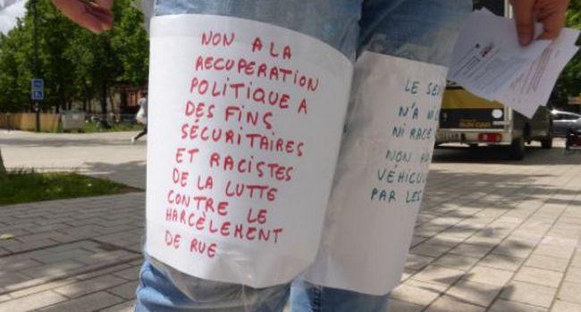 « Non à la récupération politique à des fins sécuritaires et racistes de la lutte contre le harcèlement de rue » © Stop HDR
