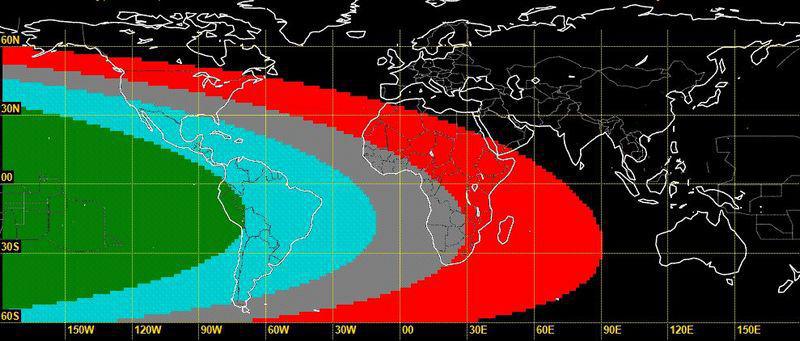 La carte de visibilité du croissant lunaire en date du samedi 24 juin 2017 afin de déterminer la fin du mois du Ramadan et, de ce fait, le début du mois de Chawwal 1438/2017. © Omega Hilal Sighting / Fawzi Kayali