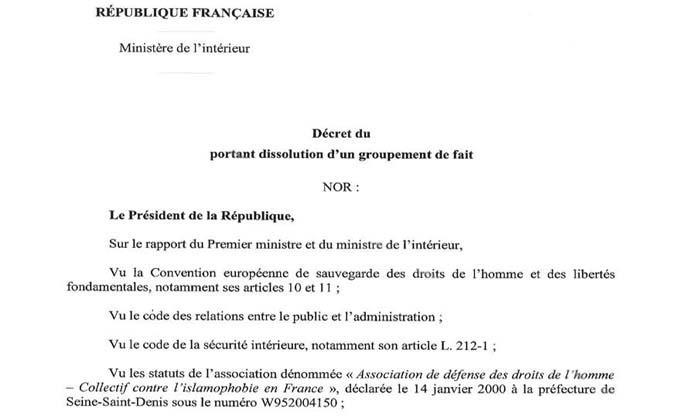 Ce que dit le décret de dissolution du CCIF, ce que l'association contre l'islamophobie répond