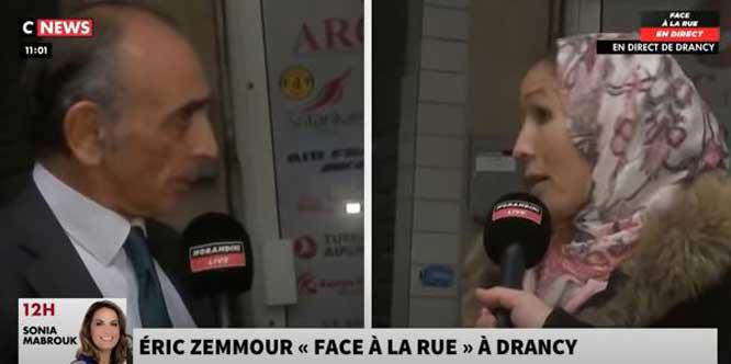 Voile vs cravate, l’échange hallucinant entre une femme musulmane et Eric Zemmour à Drancy (vidéo)