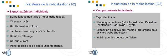 Des extraits du document du rectorat de Poitiers pour "prévenir la radicalisation en milieu scolaire".