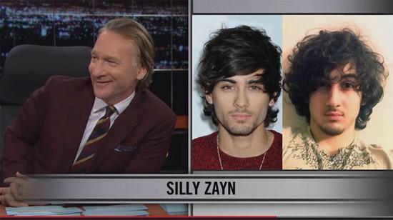 Zayn Malik, ex des One Direction, a été comparé à un des auteurs présumés de l'attentat du marathon de Boston par le célèbre présentateur américain Bill Maher.