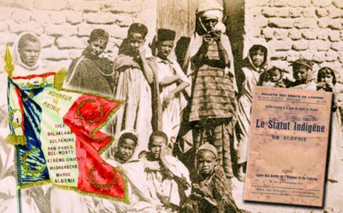 Adopté en 1881, le Code de l’indigénat a été imposé par la France en 1887 à l’ensemble de ses colonies. Il distinguait les « citoyens français » (de souche métropolitaine) et les « sujets français » (les colonisés). Les sujets français étaient privés de leur liberté (de circulation, de résidence, de travail…) et de leurs droits politiques, seul leur statut personnel (relevant de la religion ou des coutumes) était conservé. Aboli en 1946, il a continué à perdurer en Algérie presque jusqu’à son indépendance.