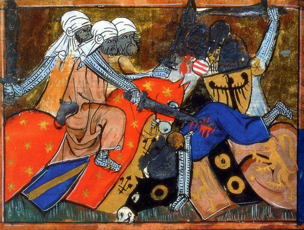 L'islam n'a pas l'apanage de la violence. Les guerres de religion, les guerres coloniales et les guerres civiles ont été menées, elles aussi, au nom d'une croyance religieuse et d'une idéologie politique. Ce tableau représente l’armée de Saladin, qui, en 1187, défait les armées chrétiennes et reprend Jérusalem. Le siège du royaume de Jérusalem est installé à Saint-Jean-d’Acre en 1229.