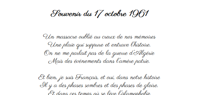 Souvenir du 17 octobre 1961
