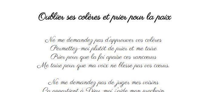 Oublier ses colères et prier pour la paix