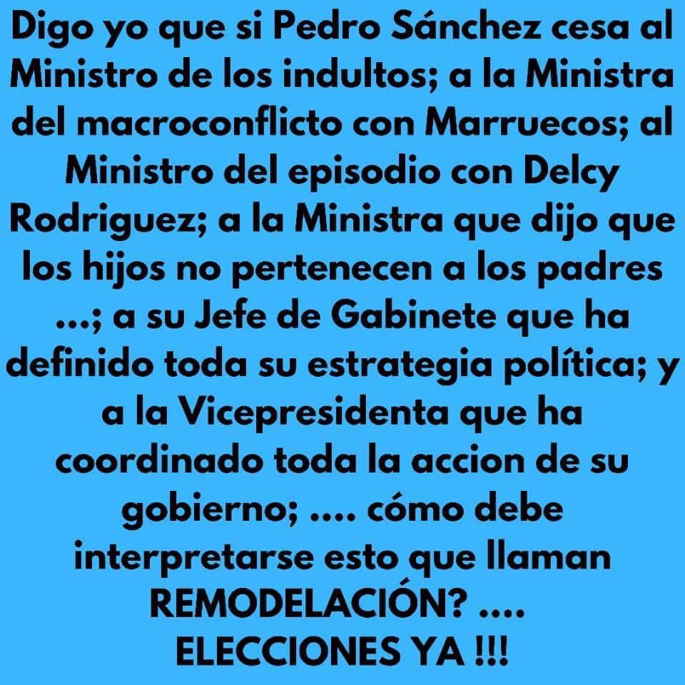 Uno de los miles de memes que circulan por las redes ridiculizando la crisis de gobierno y lamentando que el fracasado Sánchez no haga lo que millones de españoles esperan: dimitir y convocar elecciones