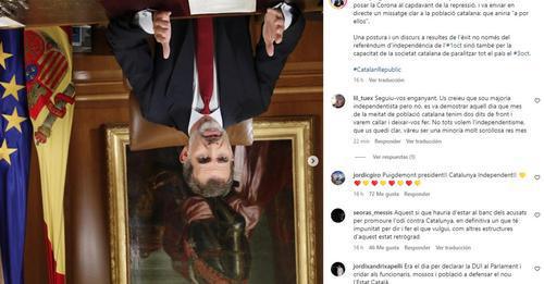 El Rey bocabajo, imagen publicada por Puigdemont para burlarse del Monarca, de los españoles y del discurso real de 2017.