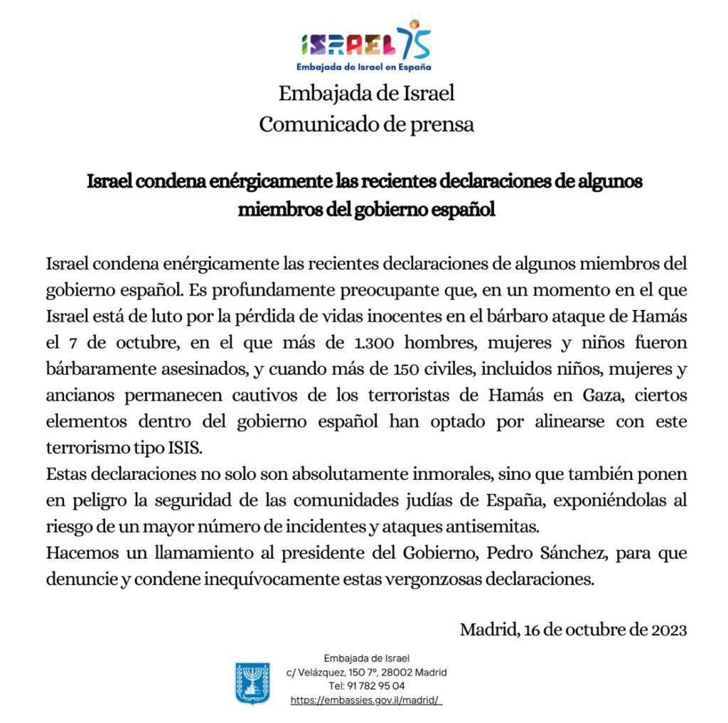 Sánchez enfrenta a España con Israel. El presidente se corrompe y se vuelve imbécil por el exceso de poder