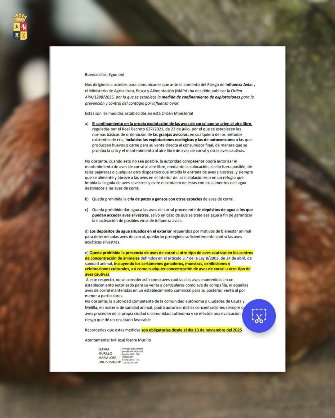 🚨🐔 AVISO IMPORTANTE: MEDIDAS RIESGO GRIPE AVIAR 🐦🚨