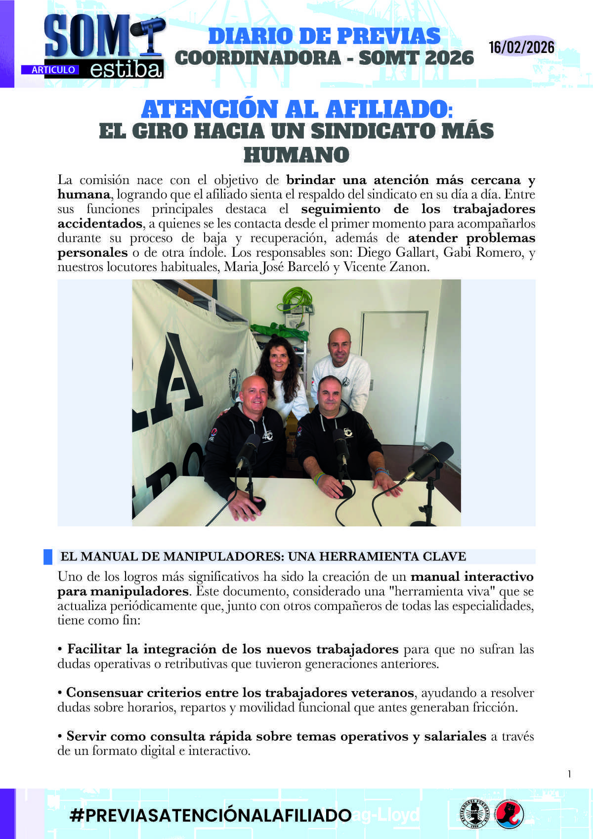 11.- Previas: Atención al Afiliado y La estiba en el Levante 11.- Previas: Atención al Afiliado y La estiba en el Levante