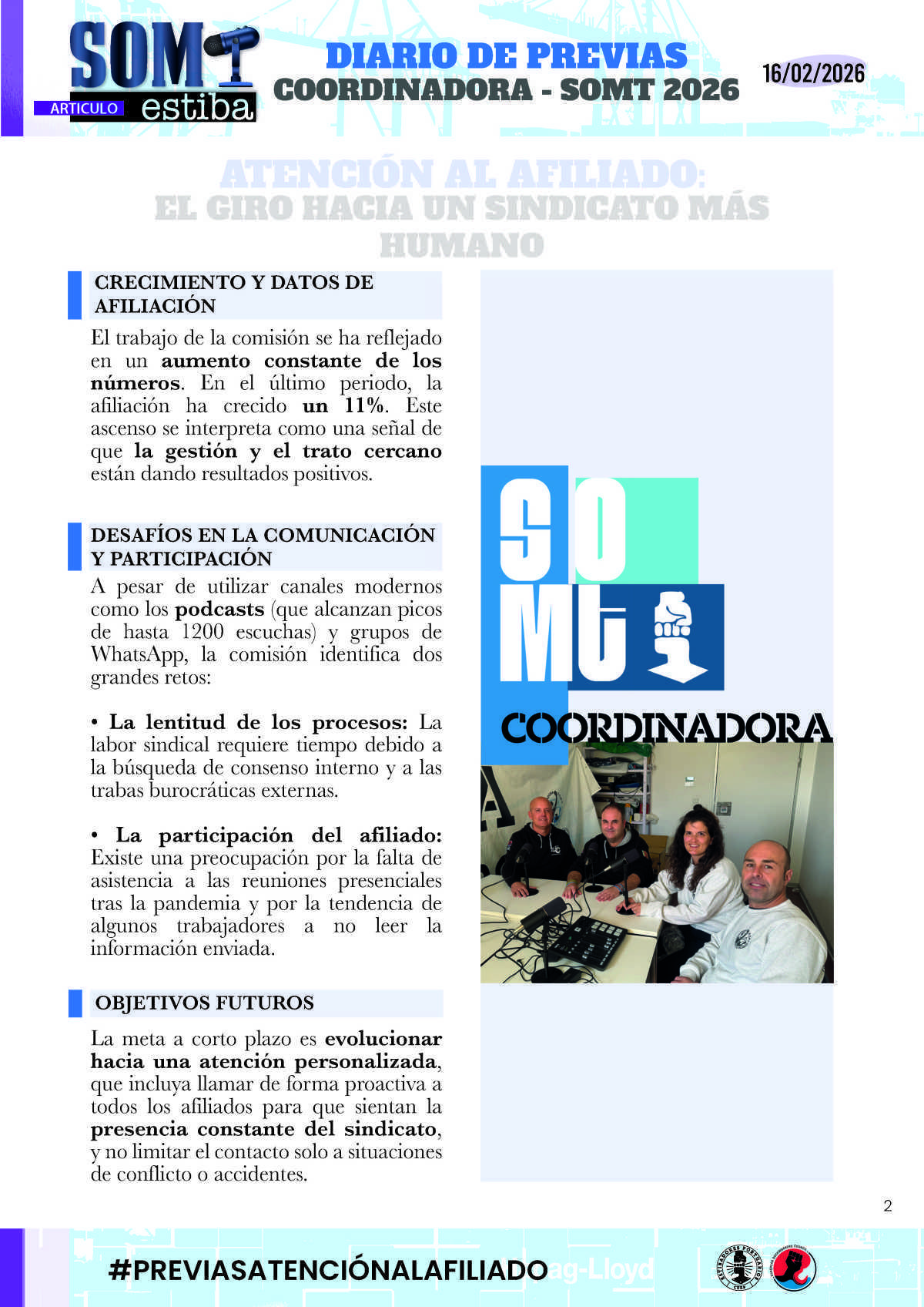 11.- Previas: Atención al Afiliado y La estiba en el Levante